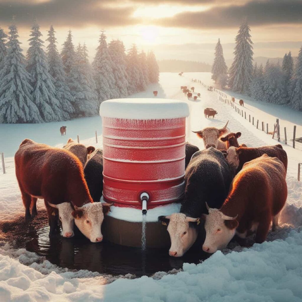 Cows Drinking Water in Freeze-proof Cattle Waterers