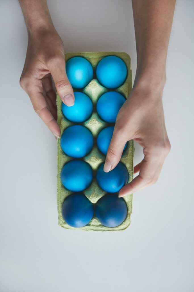 Blue Chicken Eggs Placed in a Tray for Marketing
