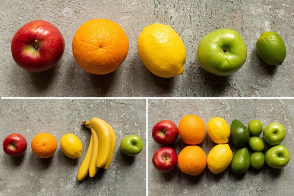 Fruits of different sizes