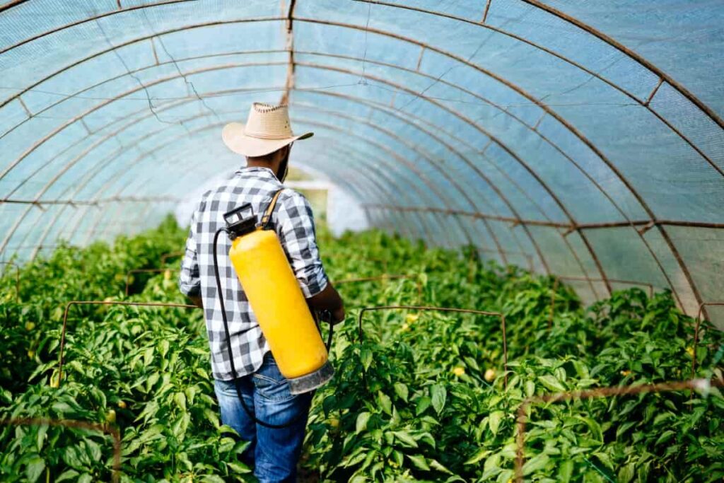 Farmer Protecting Plants with Chemicals
